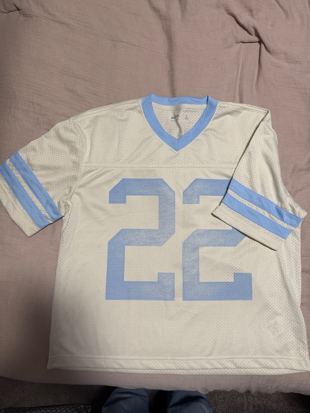 White & Light Blue Men's Mesh Hollister Jersey - Number 22